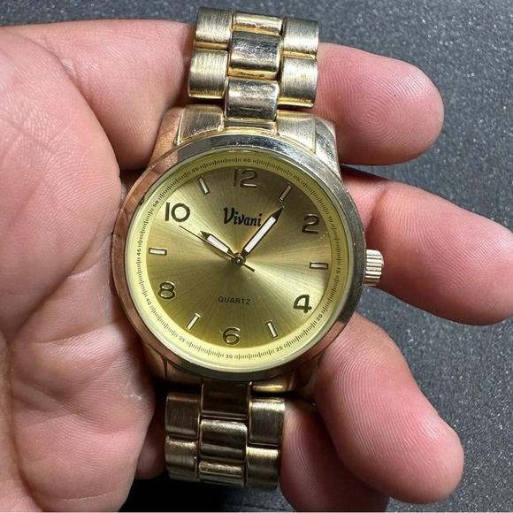 Vivani Ladies Quartz Watch Gold Tone Gold Dial Working With New Battery - Picture 1 of 8